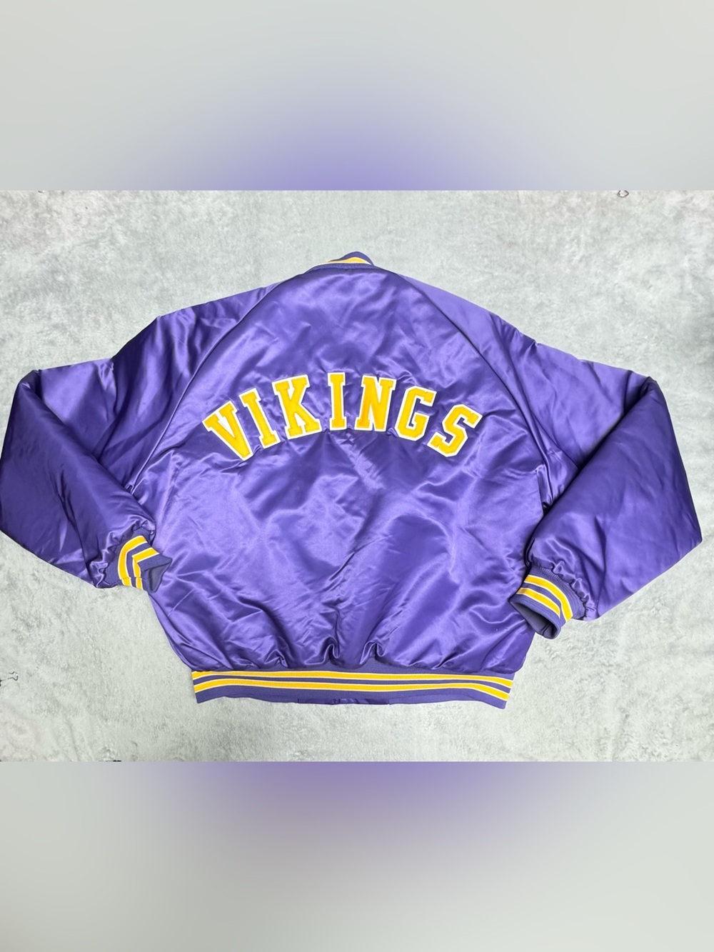Vintage 80’s 90’s Minnesota Vikings Satin Chalk Like Jacket XL Big Spellout🔥